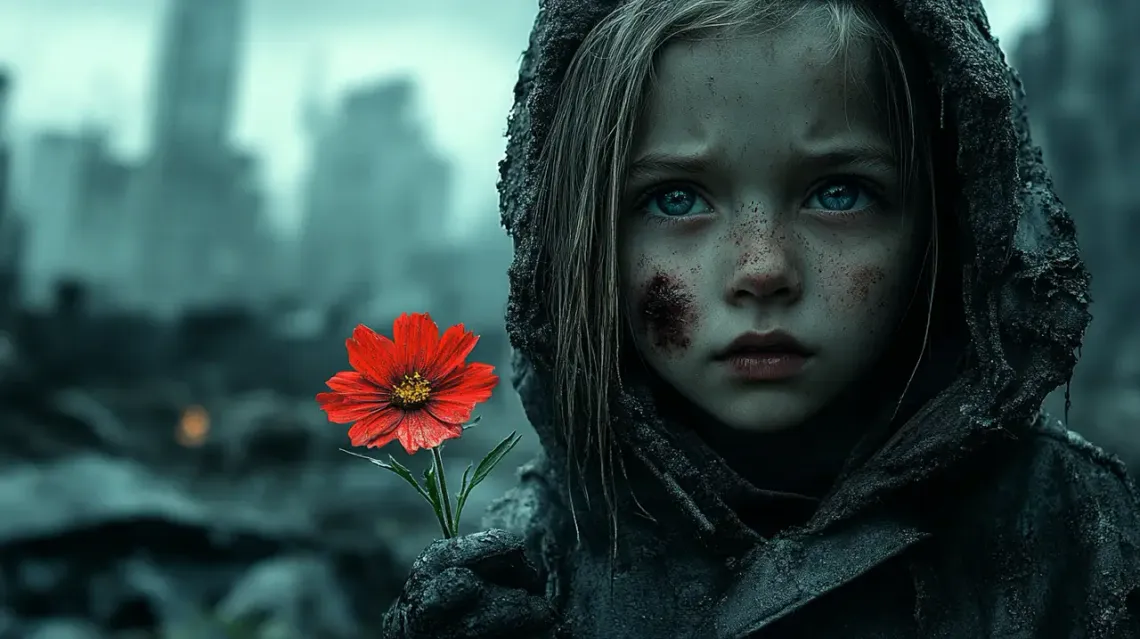 Youth portraying a survival theme with a hopeful, glowing expression.