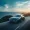 Mercedes Benz on a hill with a view of the blue landscape.