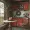 Vintage shabby small red kitchen in a deserted farm.