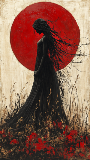 Abstract Horror Painting of La Llorona with Charcoal and Flecks of Color