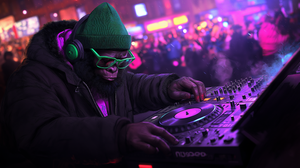 DJ Monkey with Green Fedora and Black Hoodie at Club Party