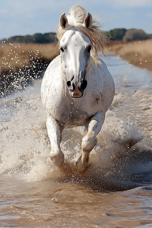 Majestic White Horse with Subtle Watercolor Accents