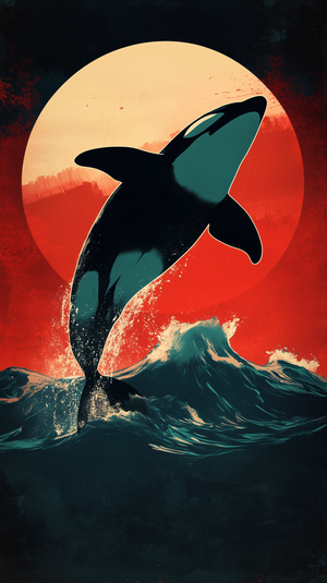 Minimalist Japanese Poster of Colorful Orca