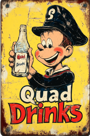 Vintage Popeye Metal Sign with Quad Drinks Bottle