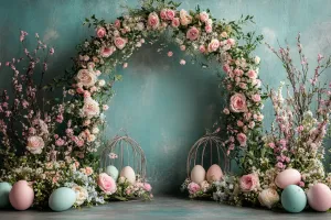 Easter Arch Adorned with Colorful Flowers