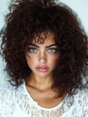 Freckled Woman Reveling in Calm confidence