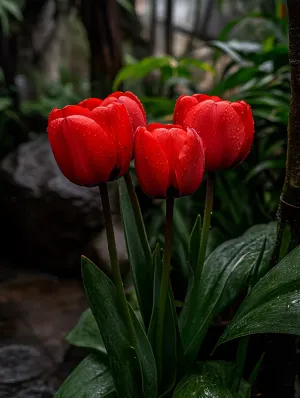 Glistening Tulips in Full Bloom
