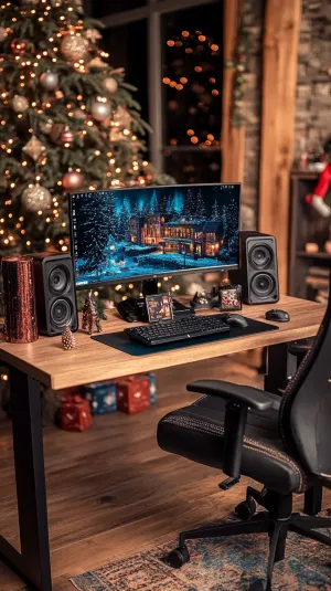 Minimalism in Home Office Setup With Christmas Decorations