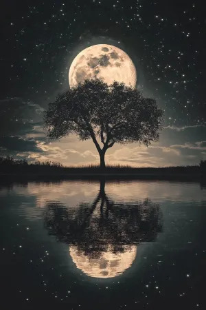 Moon and Trees Reflection