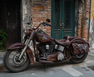 Motorcycle on Vintage Stone Streets