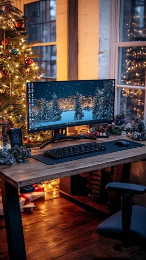 Organized Desk With Christmas Decorations