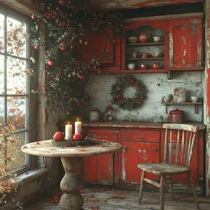 Vintage Shabby Small Red Kitchen