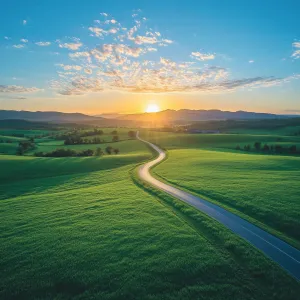 Winding Road Through a Lush Green Field