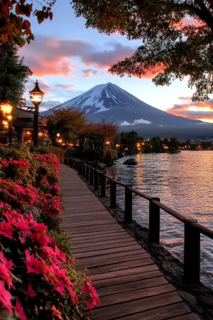 Wooden Walkway With a Mountain in the Background